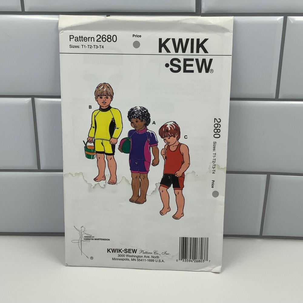 Kwik Sew 2680 Toddler Swimsuit Sewing Pattern Sizes T1-T4 Rash Guard Tank Shorts